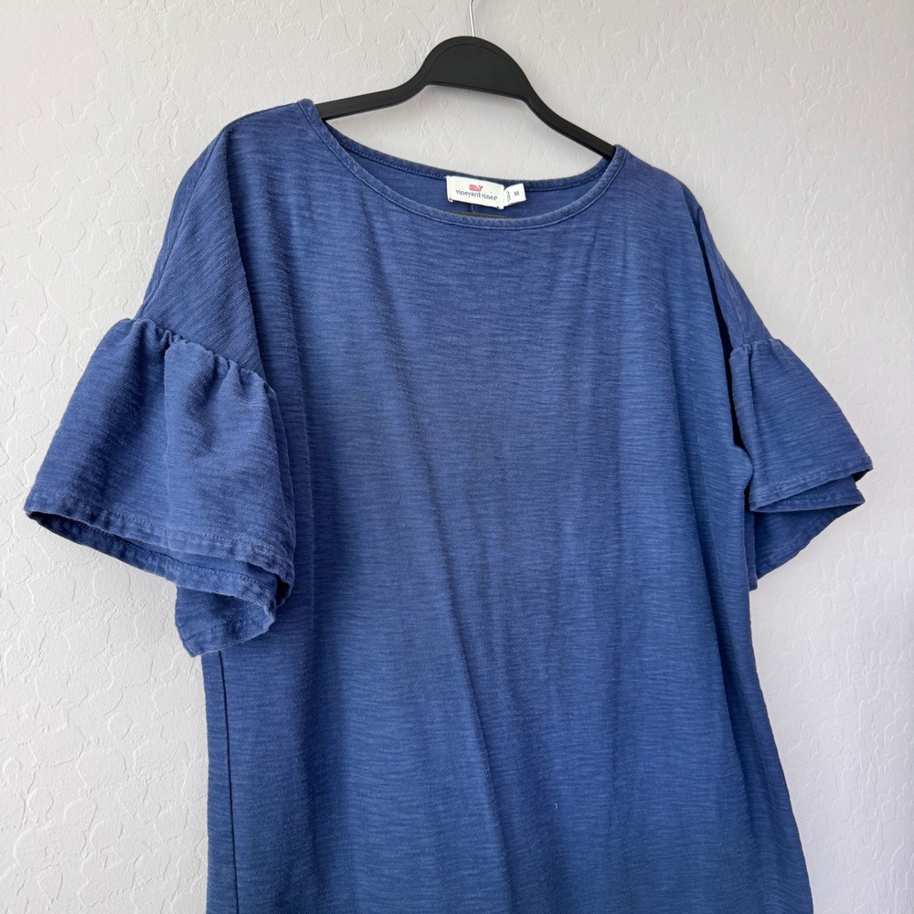 Vineyard Vines Women's Blue Ruffle Sleeve Knit T-Shirt Dress - Picture 3 of 5